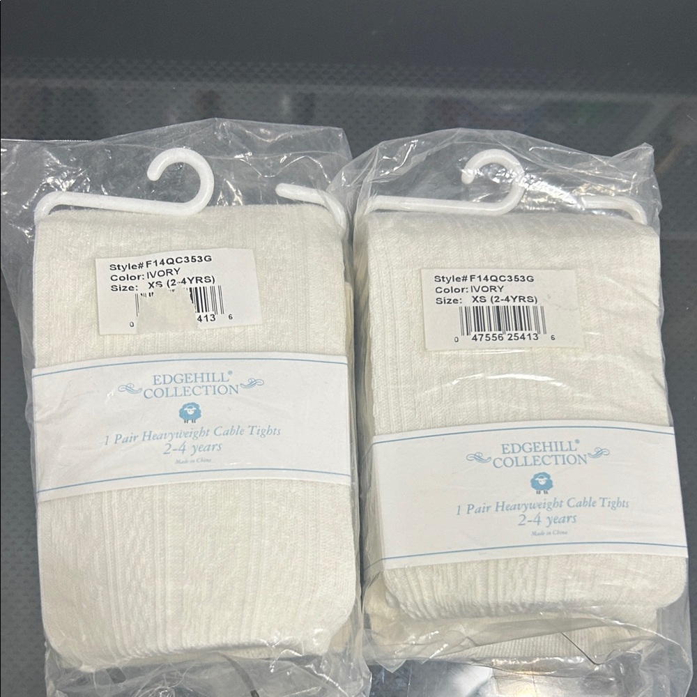 Girls size xs 2-4 identical twin match set footie cable tights new nwt ivory